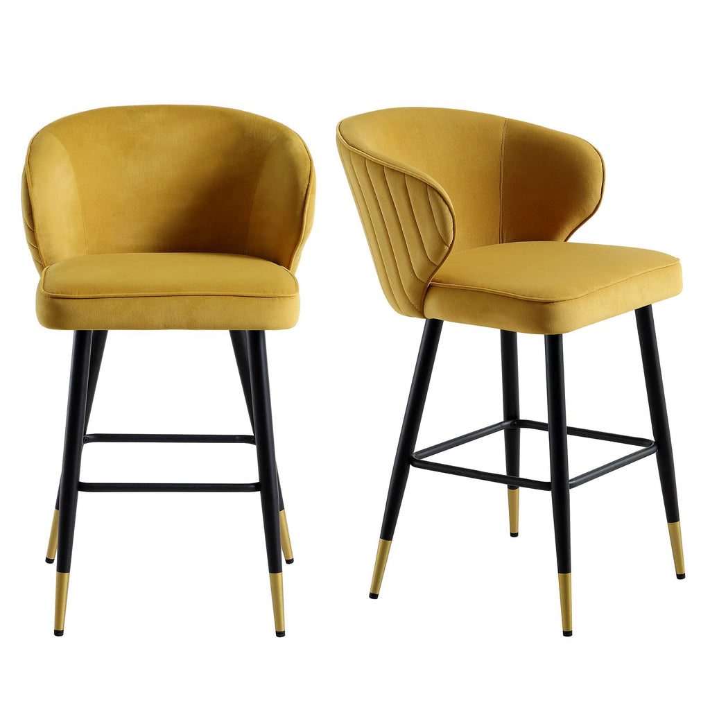 Langham Set of 2 Mustard Velvet Upholstered Carver Counter Stools daals