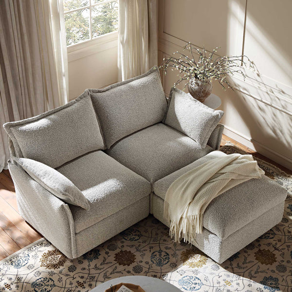 Byron Pillow Edge Mist Grey Boucle Modular Sofa, 2-Seater Chaise