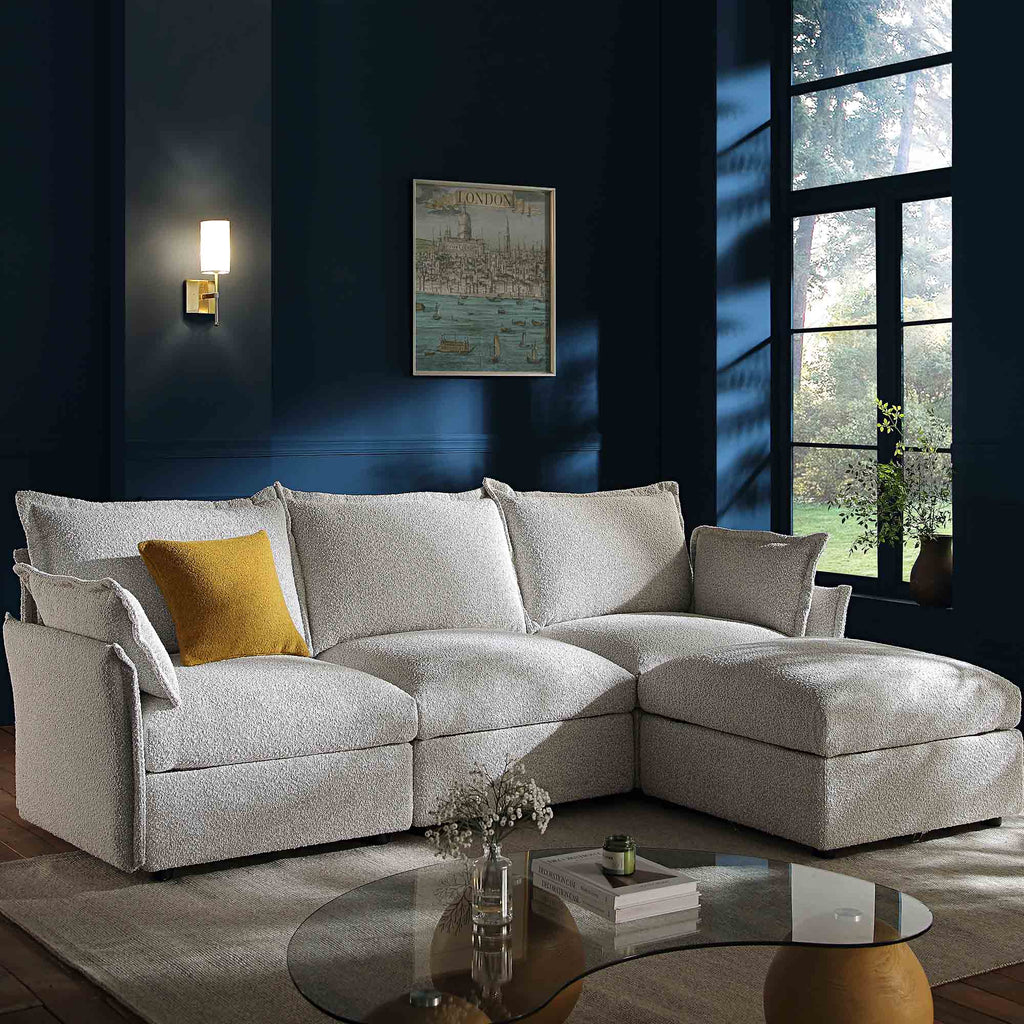 Byron Pillow Edge Mist Grey Boucle Modular Sofa, 3-Seater Chaise | daals
