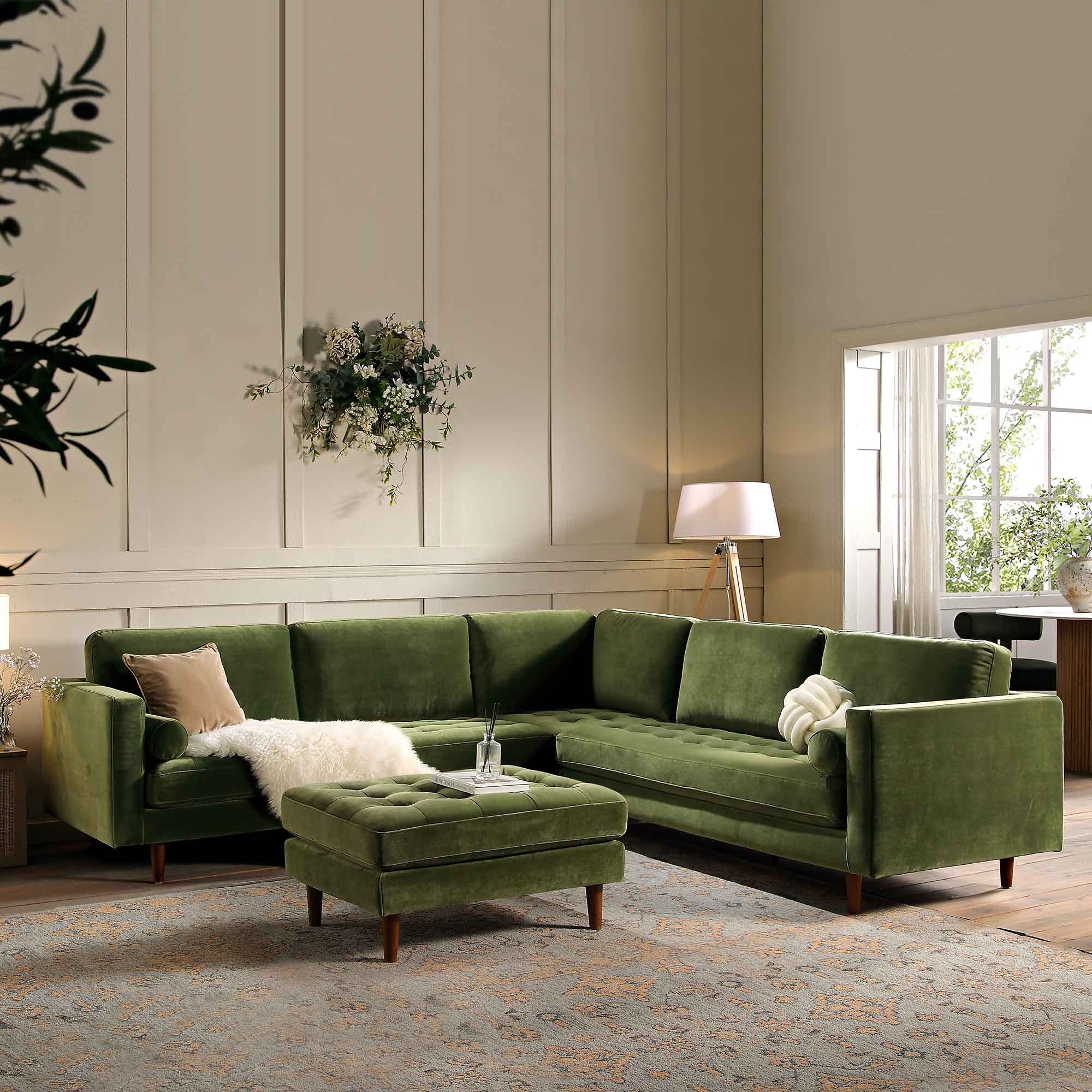 Henrietta 5+Seater Corner Sofa, Moss Green Velvet