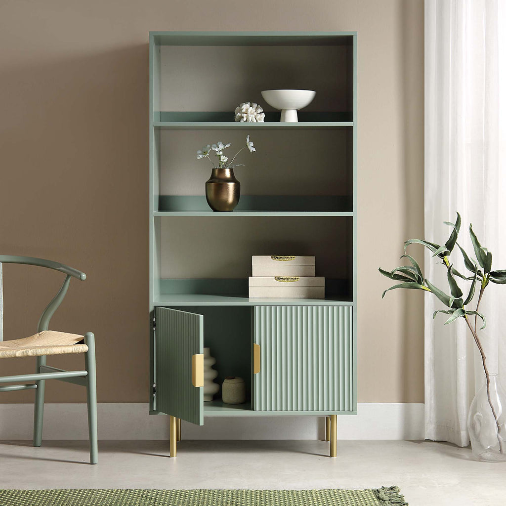 Richmond Ridged Tall Bookcase with Doors, Matte Sage Green daals