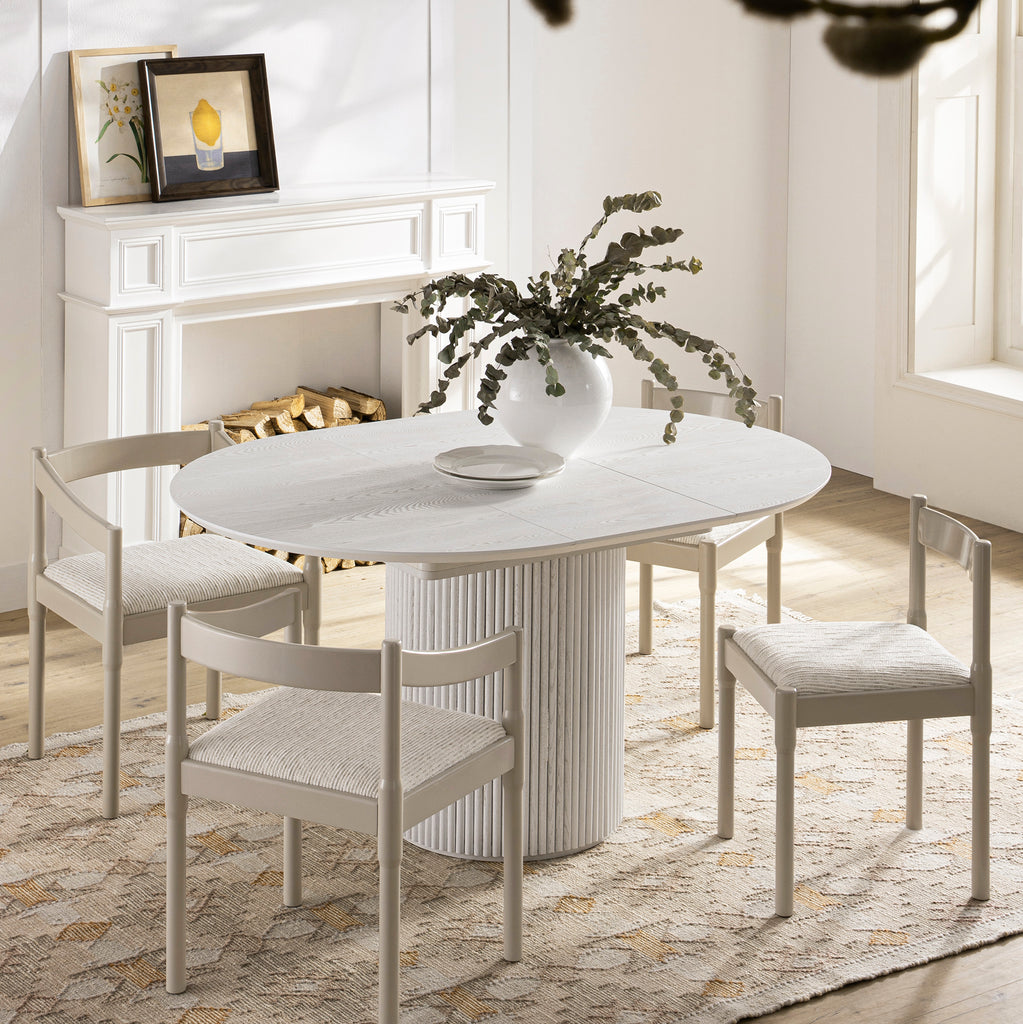 Maru Round 4-6 Seater Extending Oak Pedestal Dining Table, Washed Whit ...