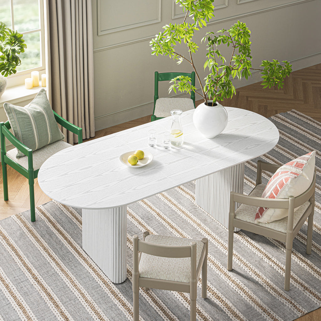 Maru Oval 6-8 Seater Extending Oak Pedestal Dining Table, Washed White | daals