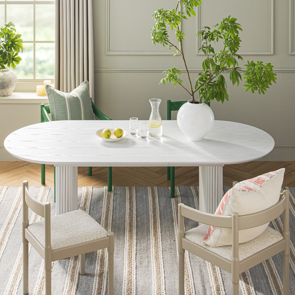 Maru Oval 6-8 Seater Extending Oak Pedestal Dining Table, Washed White | daals