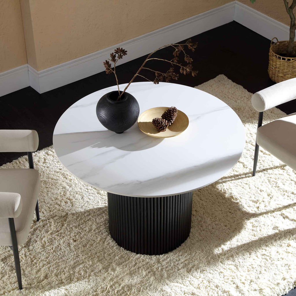 Maru Ceramic Top Black Pedestal Round Dining Table daals