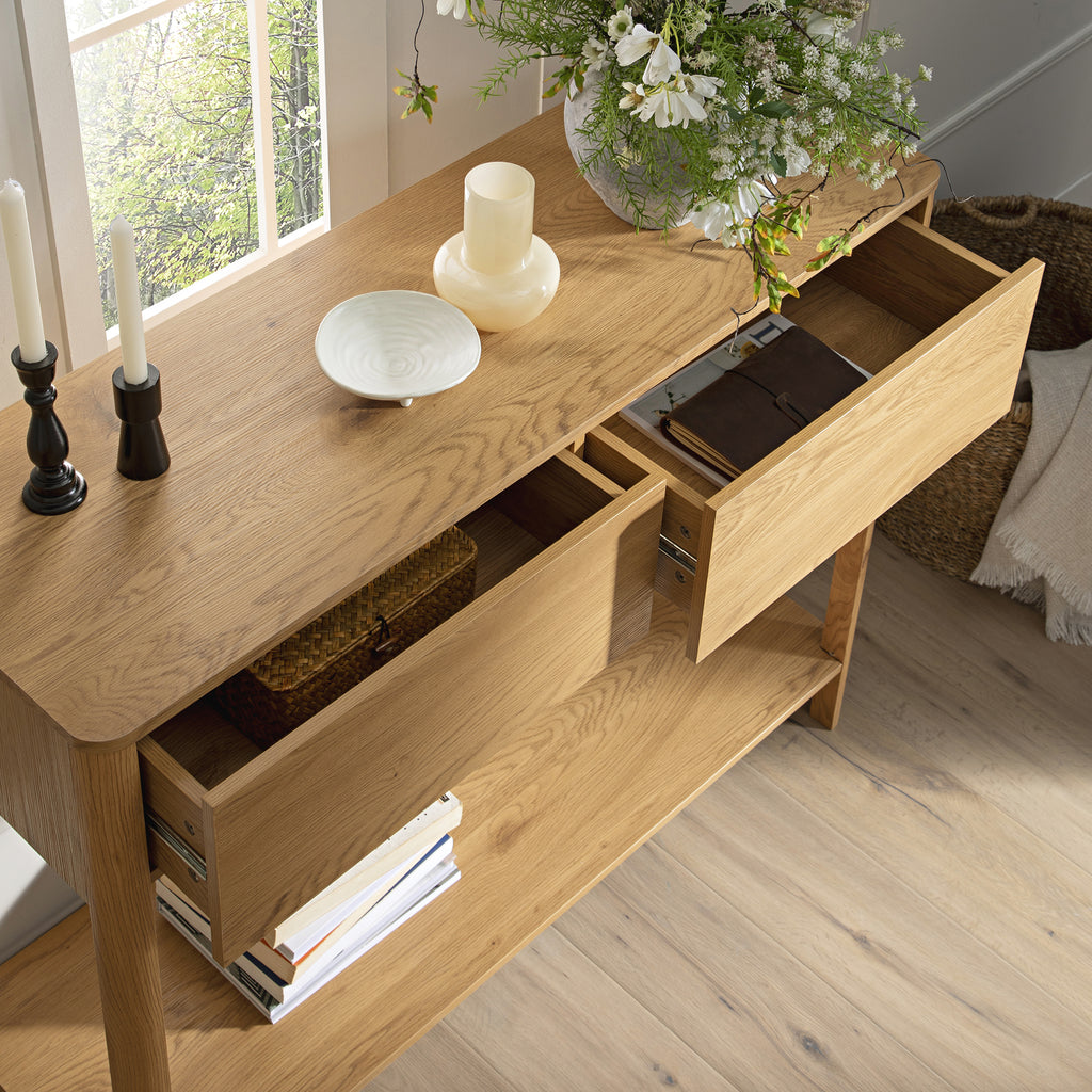 Agnes Curved Edge 2 Drawer Console Table, Natural | daals