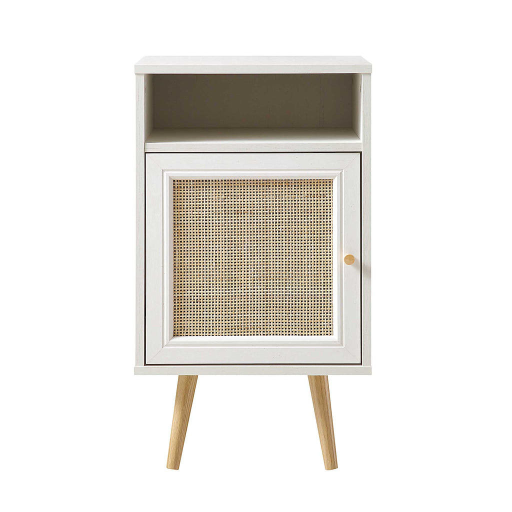 Frances Woven Rattan 1Door Bedside Table in White daals