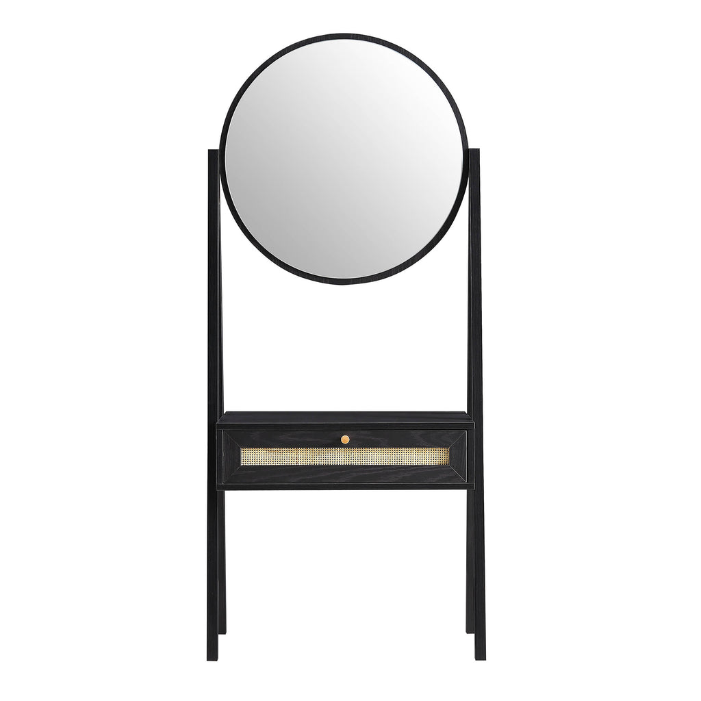 Frances Woven Rattan Standing Dressing Table with Mirror, Black daals