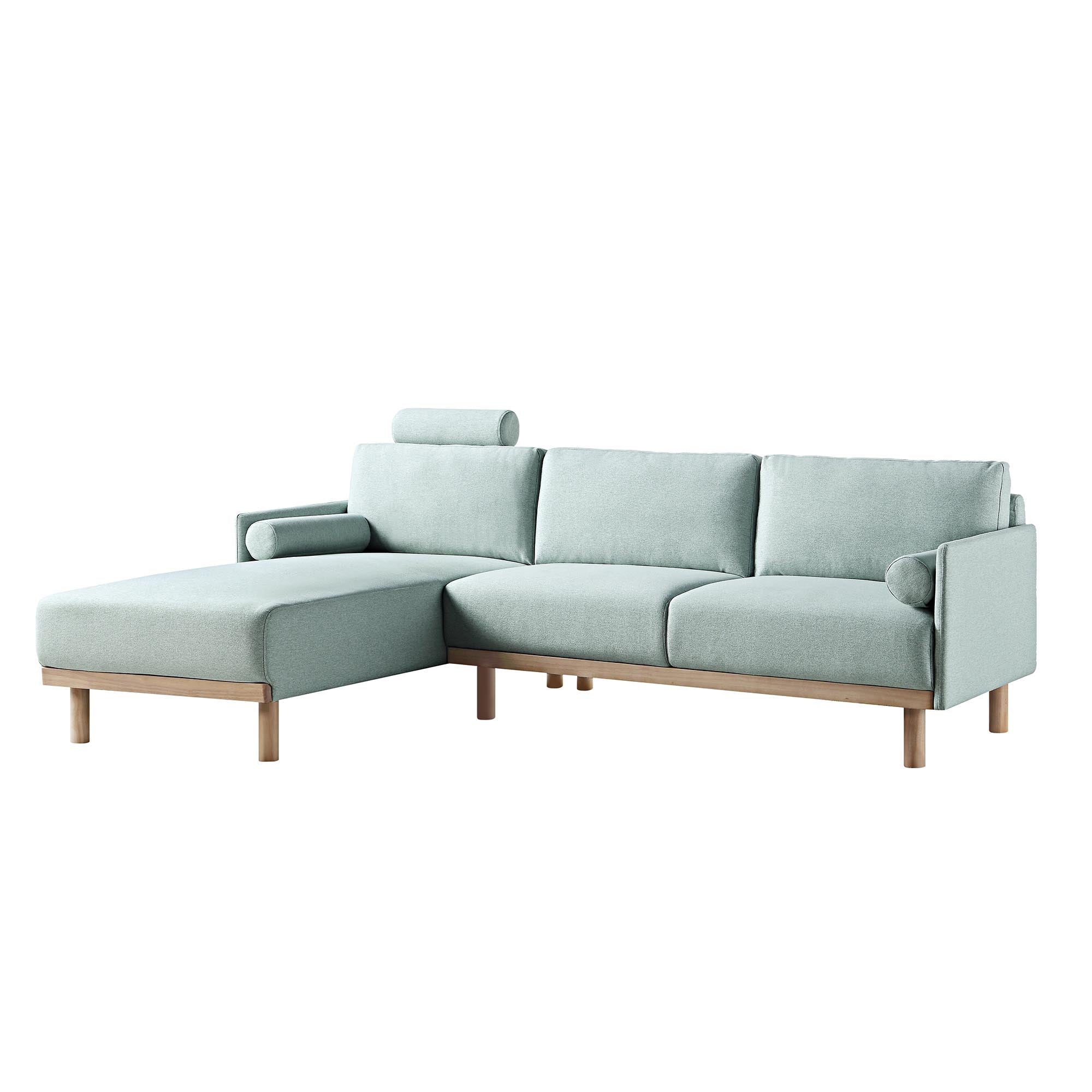 Timber Sage Green Fabric Sofa, Large 3-Seater Chaise Sofa Left Hand