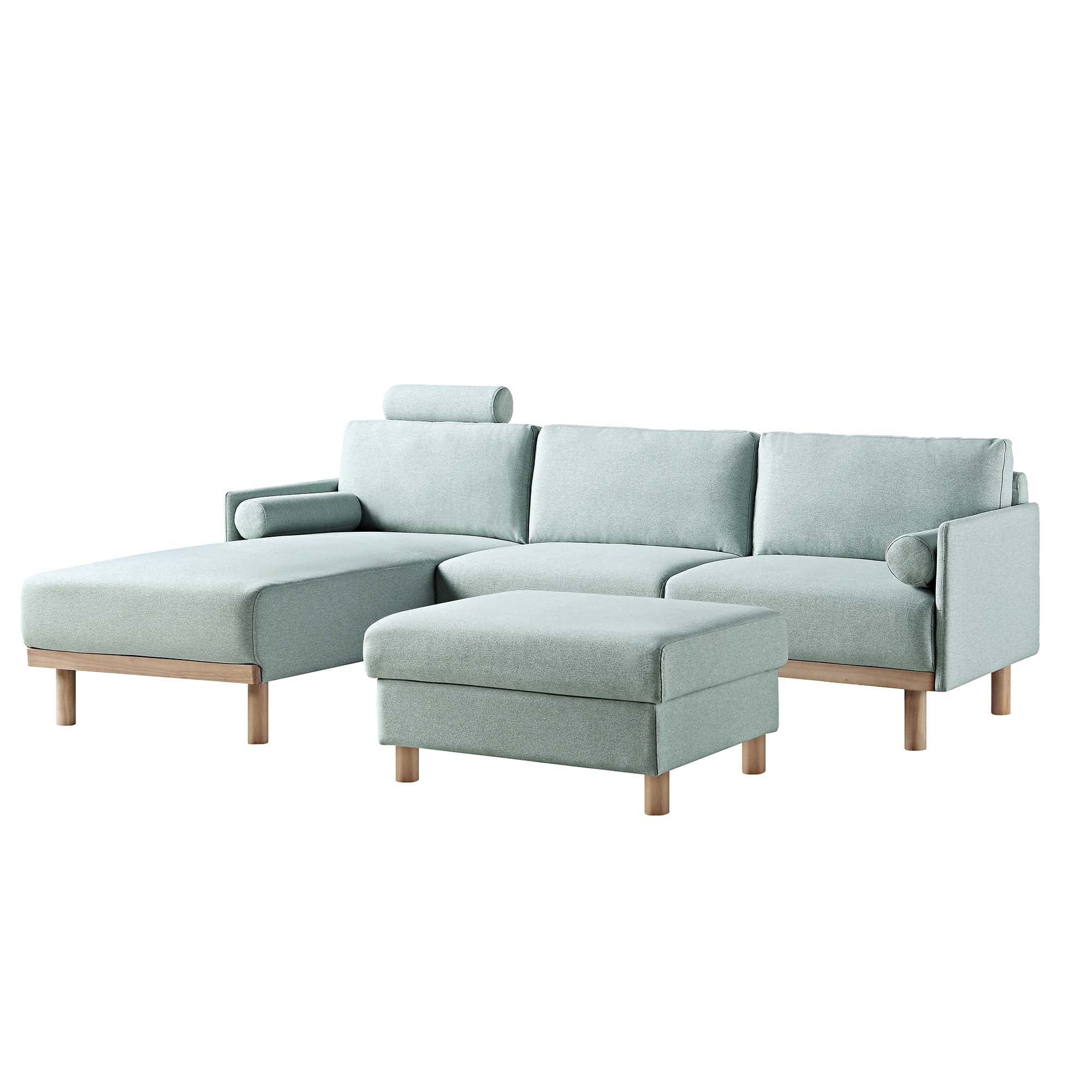 Timber Sage Green Fabric Sofa, Large 3-Seater Chaise Sofa Left Hand