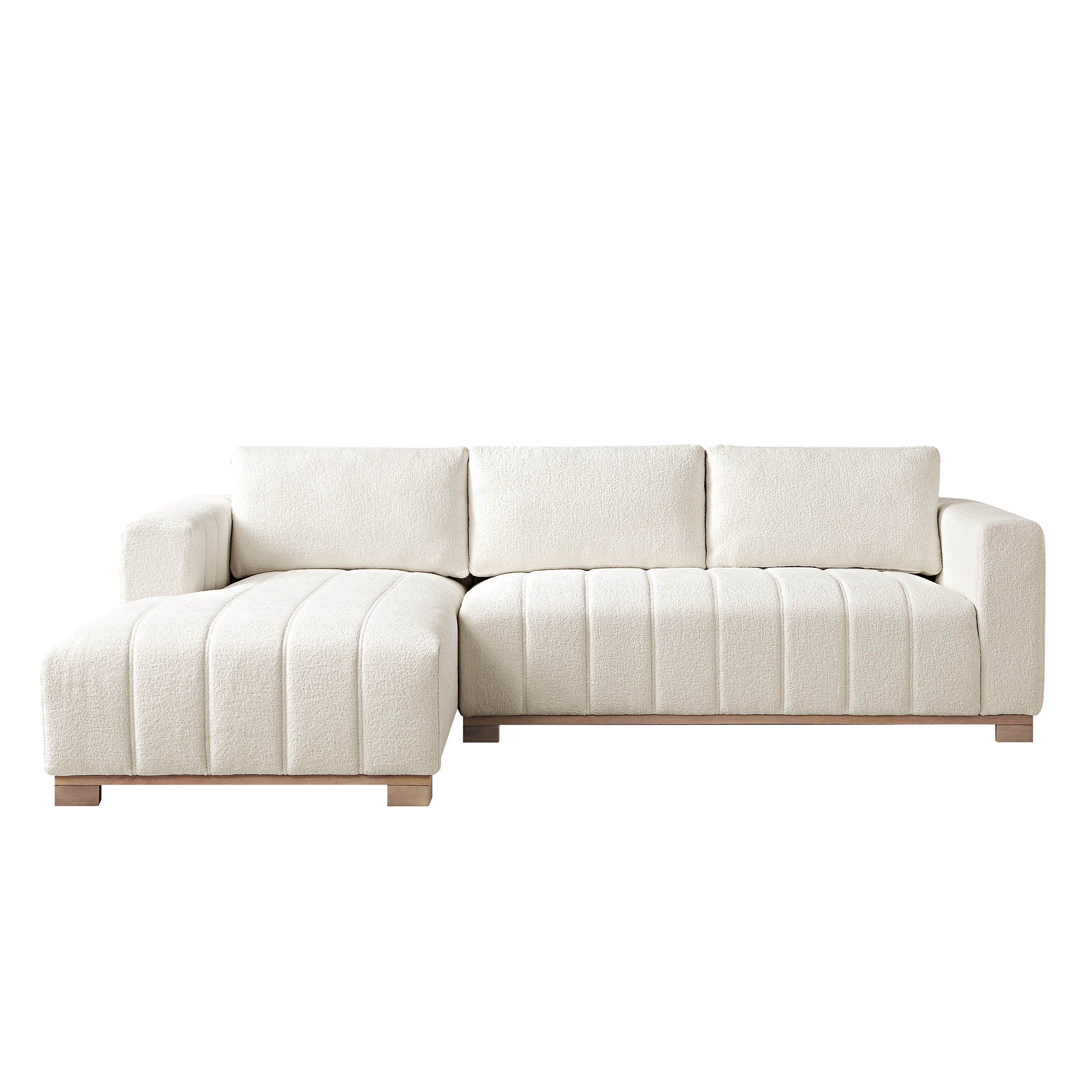 Belsize Beige Boucle Sofa with Wooden Base, Large Chaise Left Hand