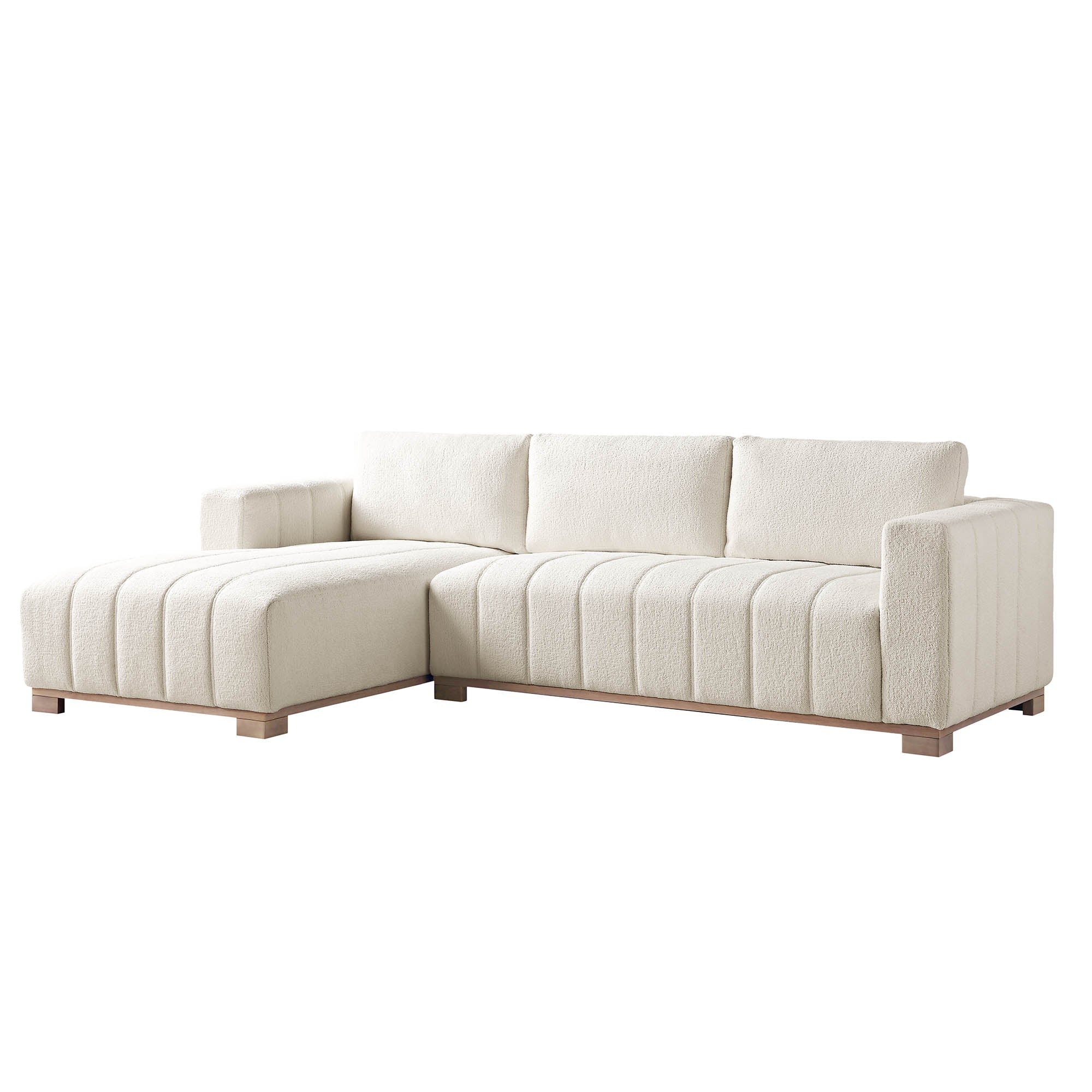 Belsize Beige Boucle Sofa with Wooden Base, Large Chaise Left Hand