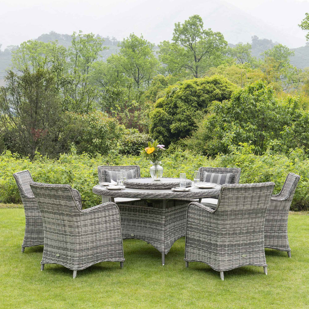Hampshire 6-Seater Round Rattan Dining Set with Lazy Susan in