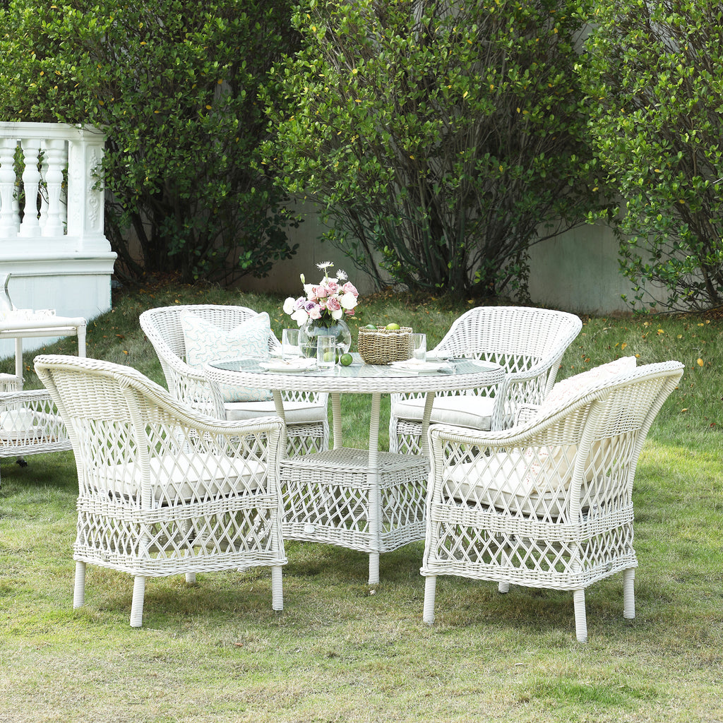Willowbrook Lattice Weave Rattan 4-Seater Round Dining Set, White