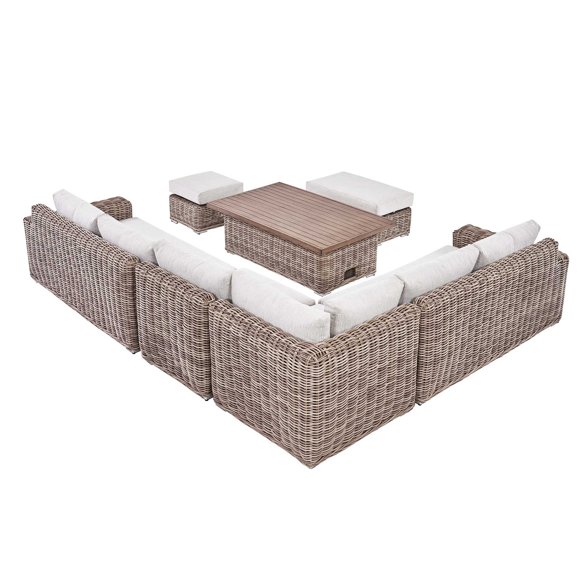 Bellagio Round Wicker Large Corner Casual Dining Set with Rising Table, Natural