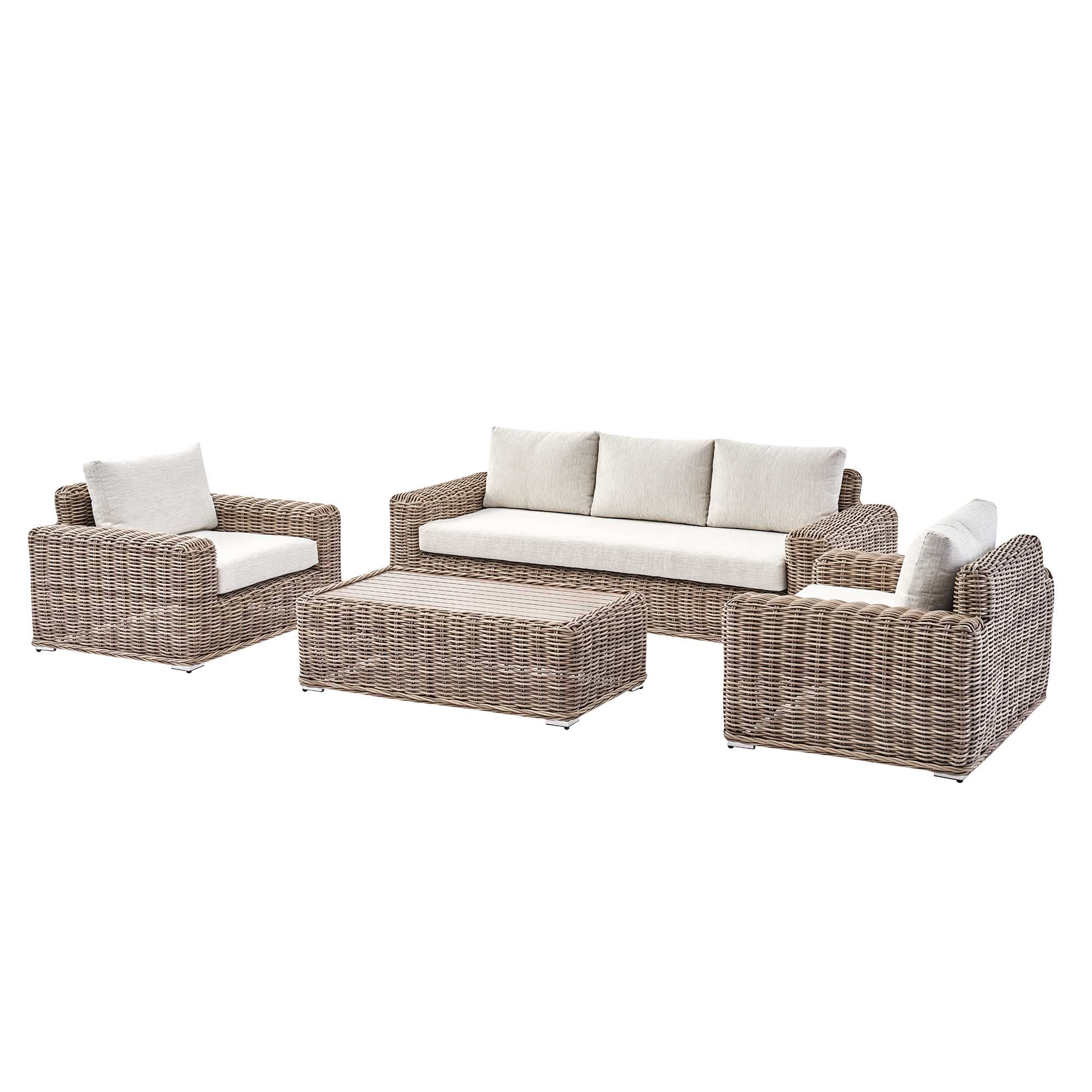 Bellagio Round Wicker Sofa Set with Coffee Table, Natural