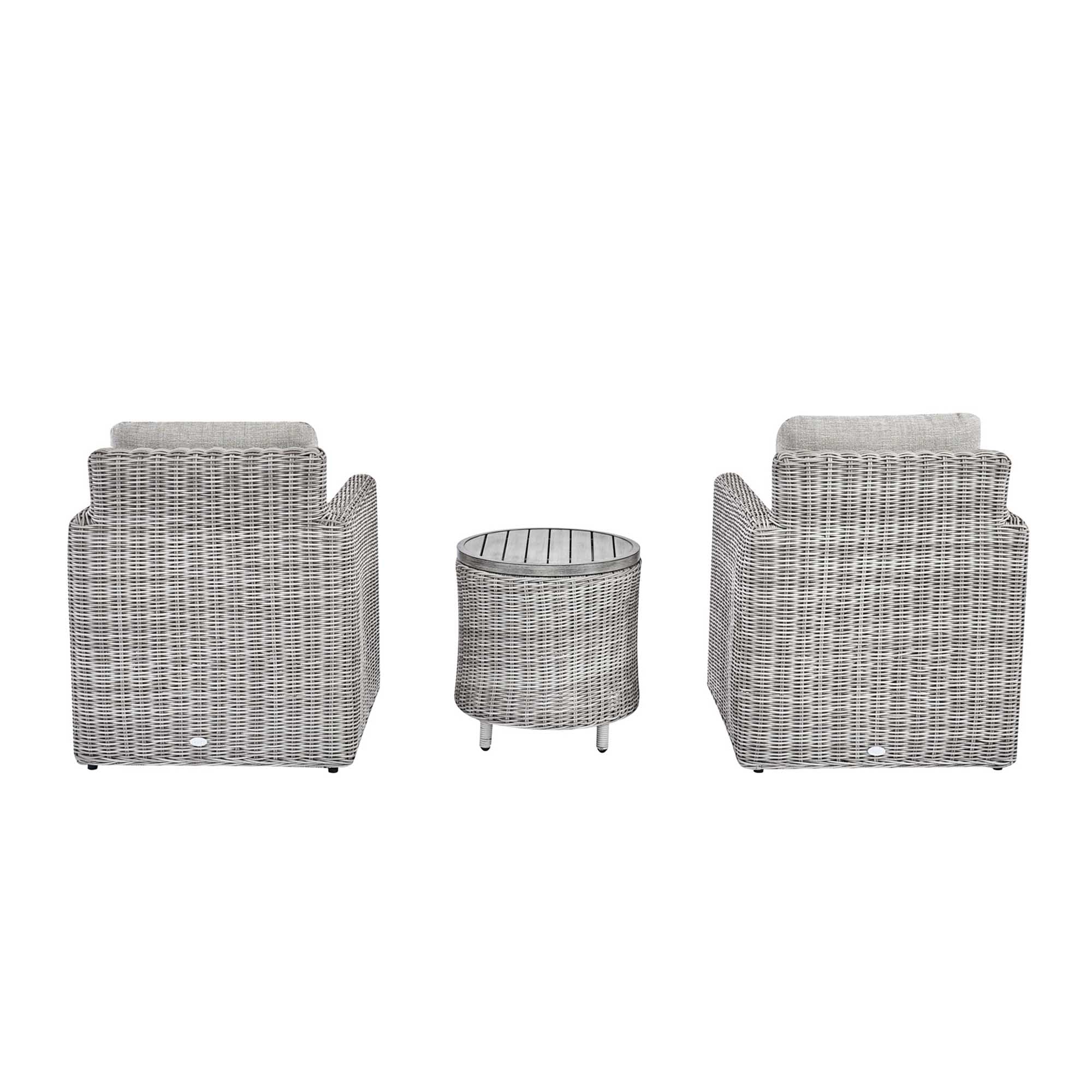 Bellagio Round Wicker Bistro Set with Rising Side Table, Light Grey