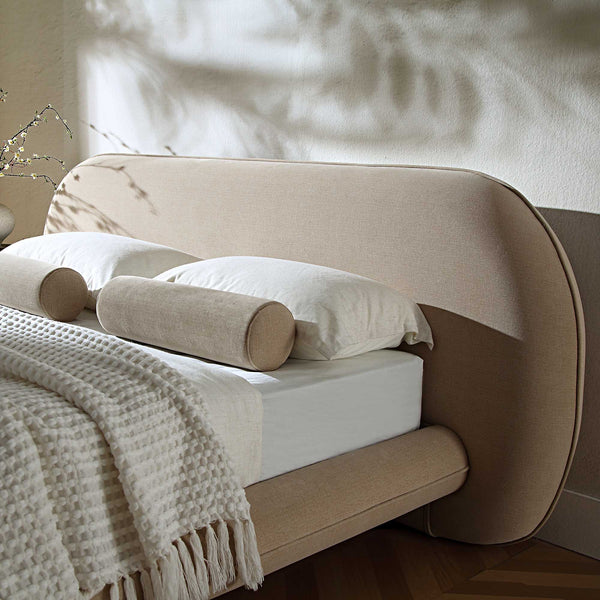Elystan Oval Headboard Upholstered Bed, Warm Beige Fabric