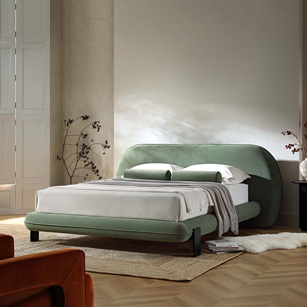 Elystan Oval Headboard Upholstered Bed, Olive Green Fabric daals