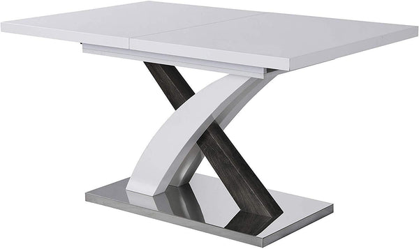 BASEL High Gloss White Extendable Dining Table 6 to 8-Seater with Stainless Steel Base