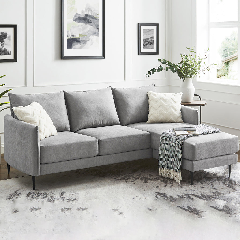 Bari Light Grey Brushed Fabric Chaise Sofa daals