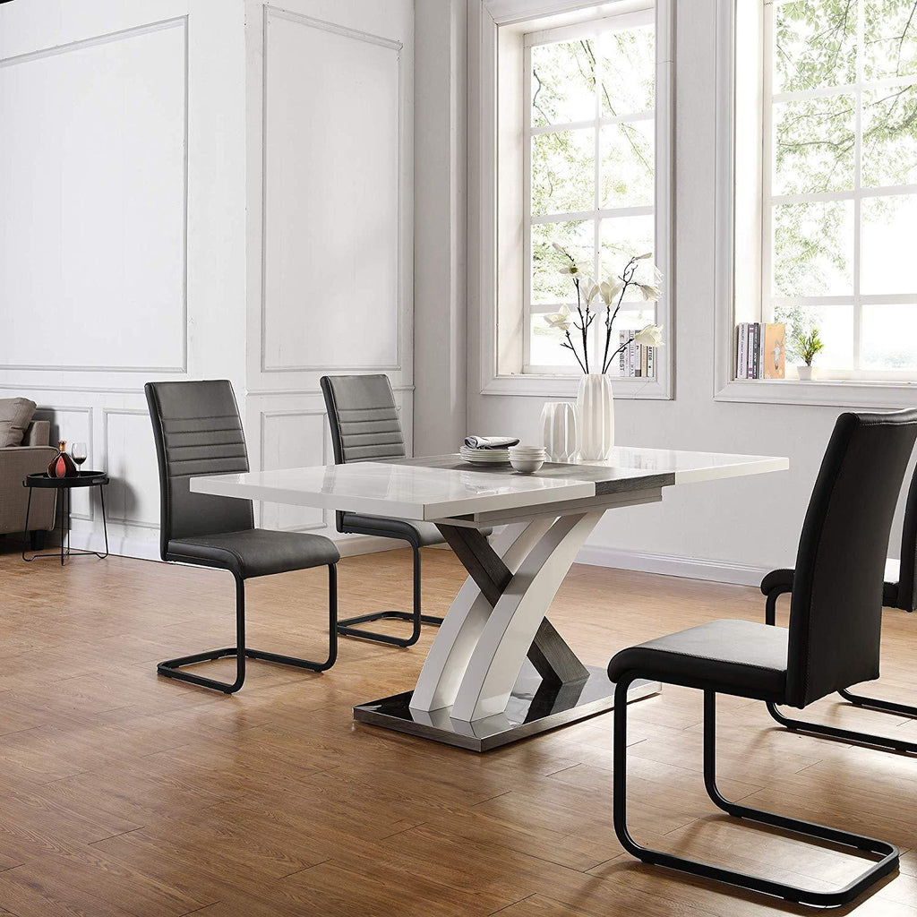 BASEL High Gloss White Extendable Dining Table 6 to 8-Seater with Stai ...