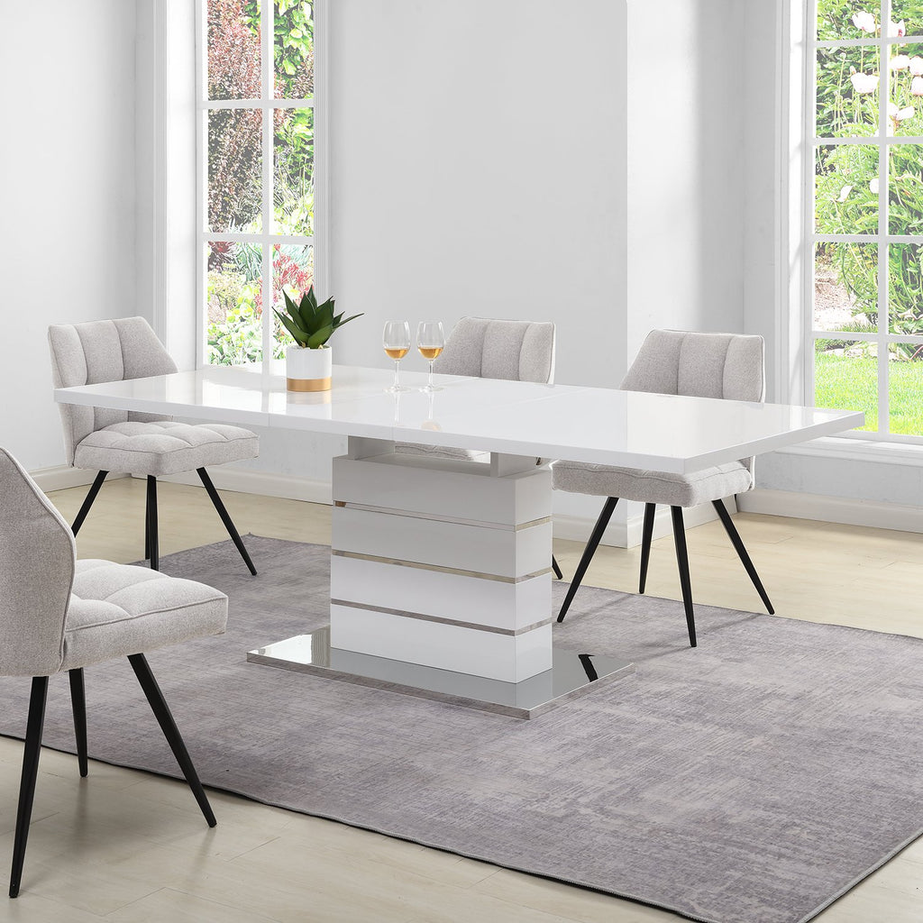 Hayne High Gloss White Extending Dining Table 6 to 8 Seater | daals