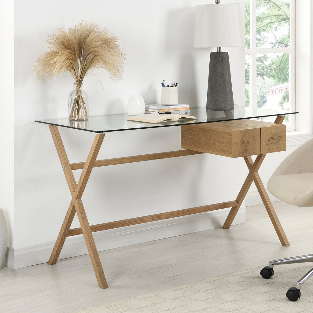 Glass Desk with Two Drawer Pedestal
