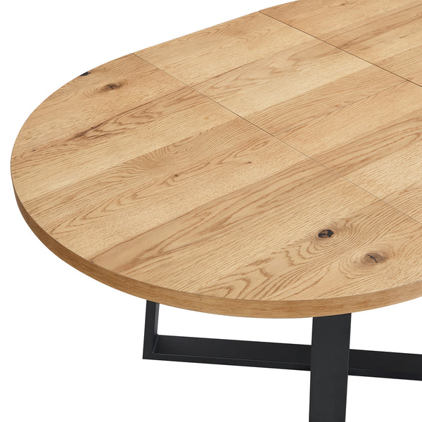 BERN Extending Round Dining Table with Metal Legs, Oak