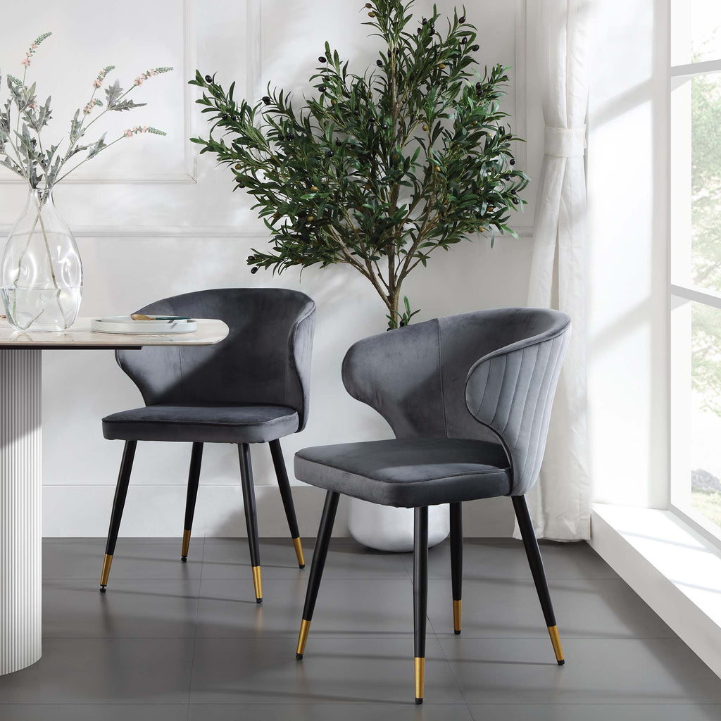 Langham Set of 2 Grey Velvet Upholstered Carver Dining Chairs daals