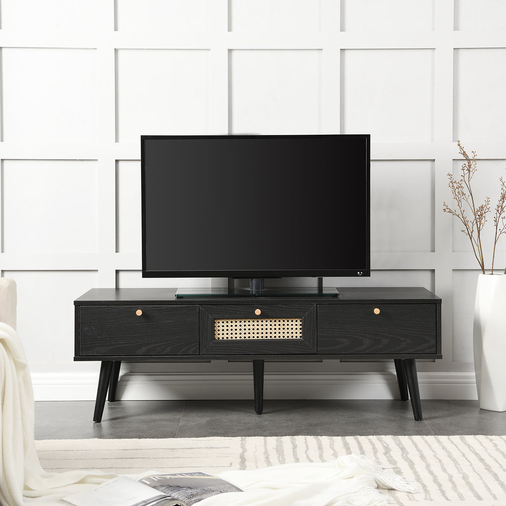 Anya Woven Rattan 3Drawer TV Unit in Black daals