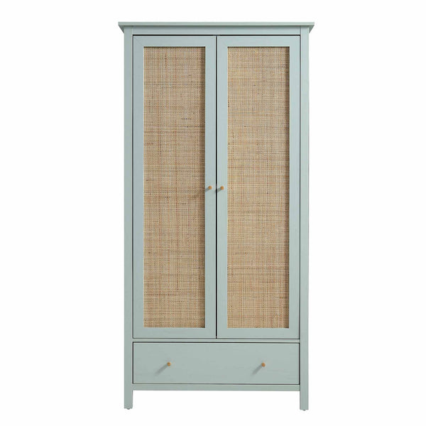 Frances Rattan Double Wardrobe with 1 Drawer, Mint