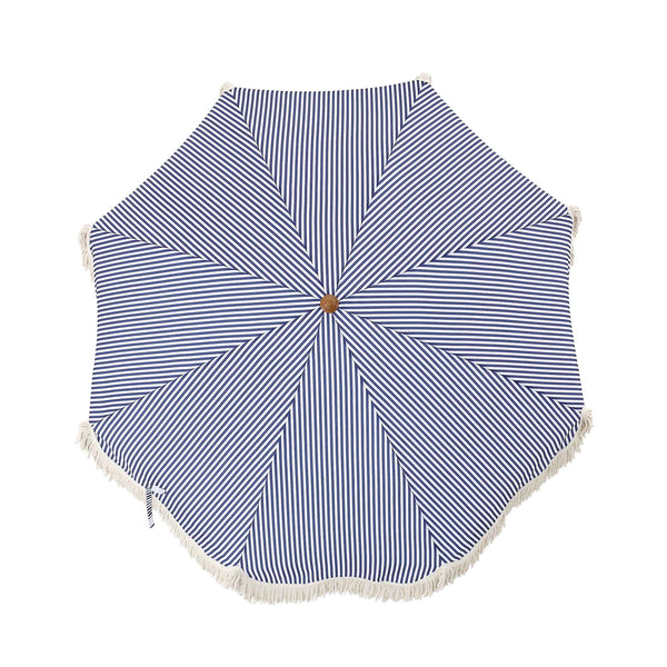 Gabriel Blue and White Striped Fringed Parasol with Tilt
