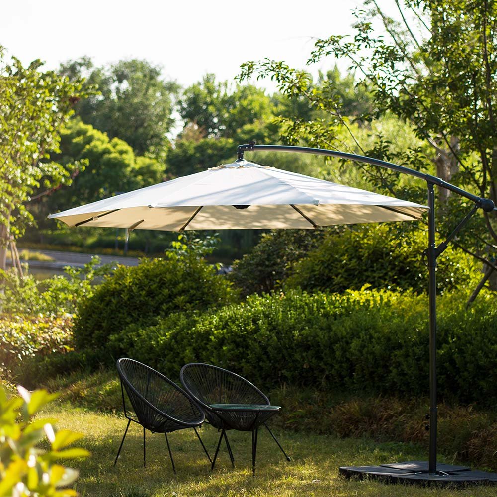 3M LED Light Cantilever Garden Leanover Parasol, Beige daals