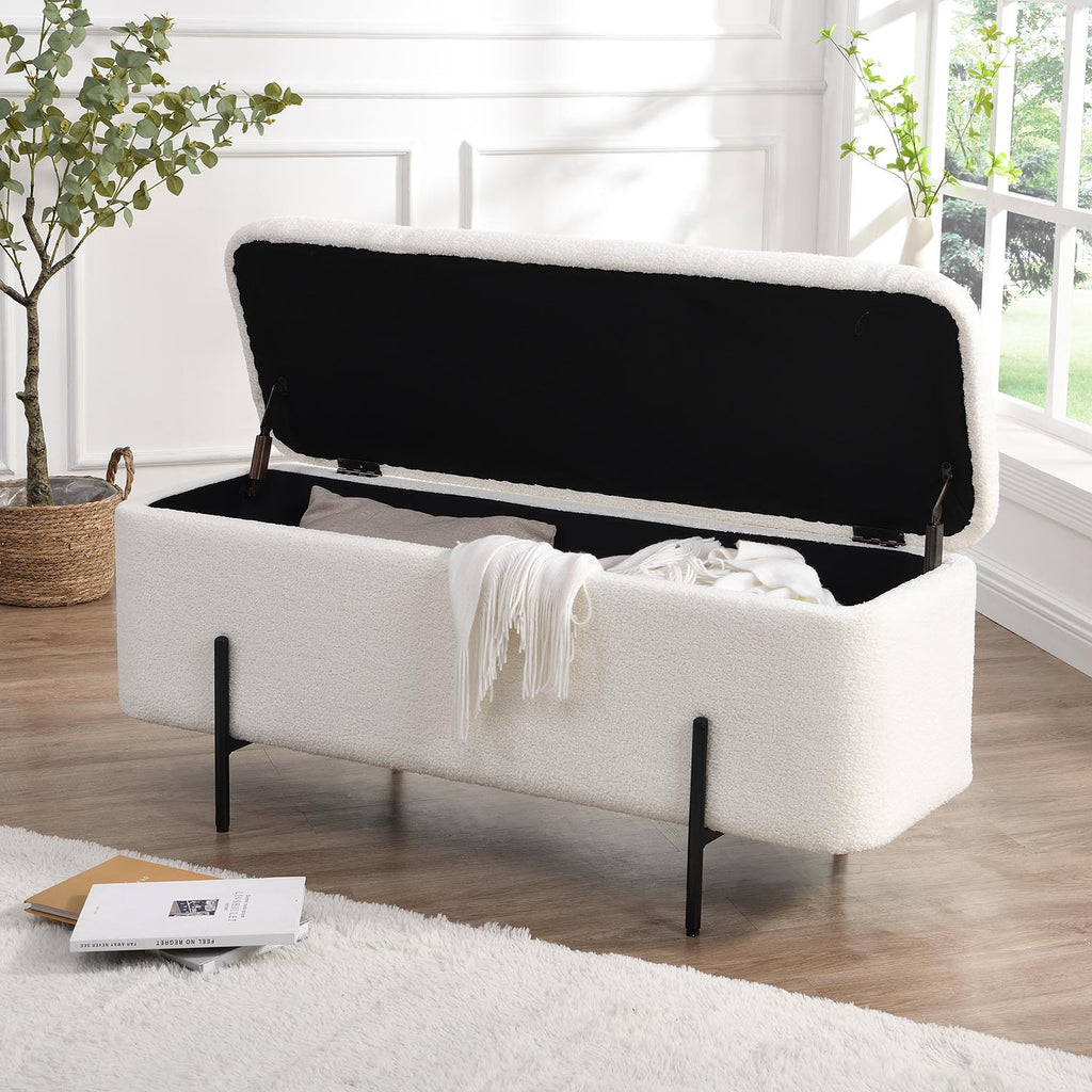 Jed Ecru Boucle 120cm Large Storage Ottoman Bench daals