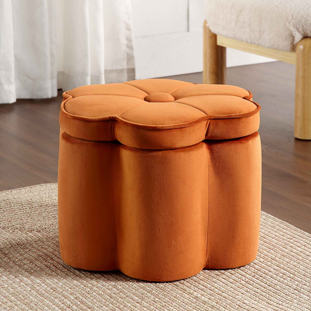 Pollie Orange Velvet Storage Stool daals