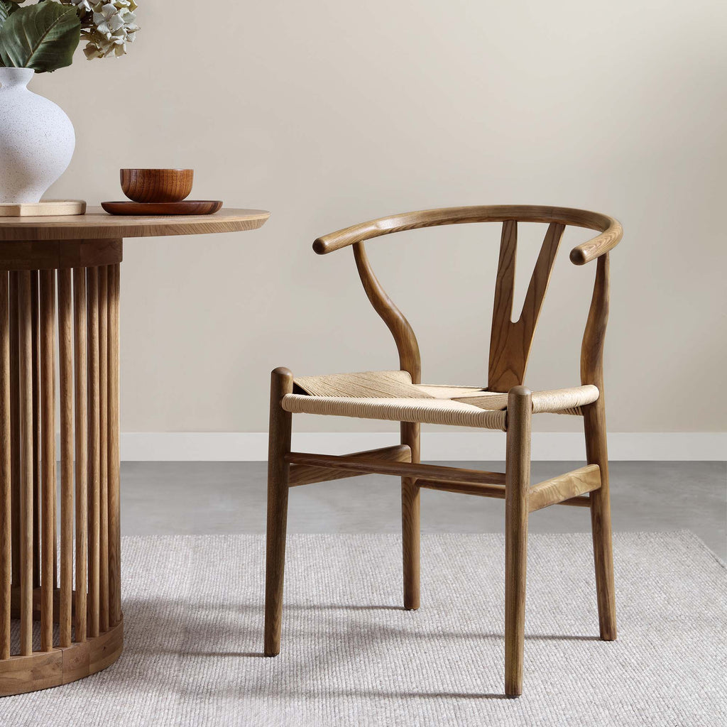 Hansel Wooden Natural Weave Dining Chair, Light Walnut Colour