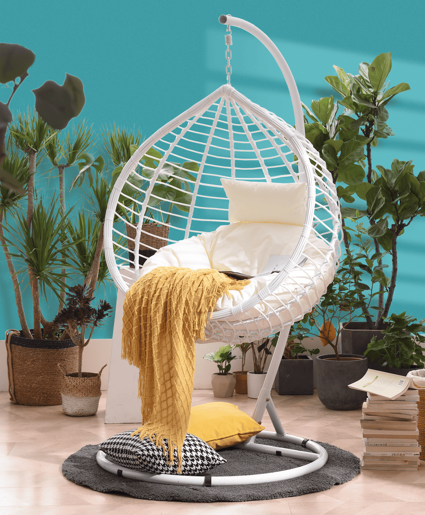 Breeze White Rattan Effect Hanging Egg Chair