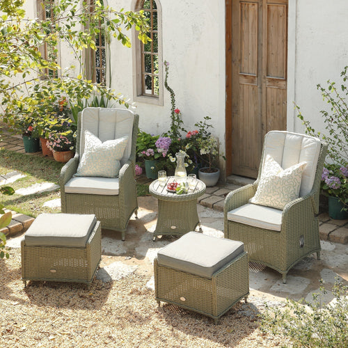 Hampshire Desert Sage 2-Seater Round Wicker Reclining Bistro Set with Stools