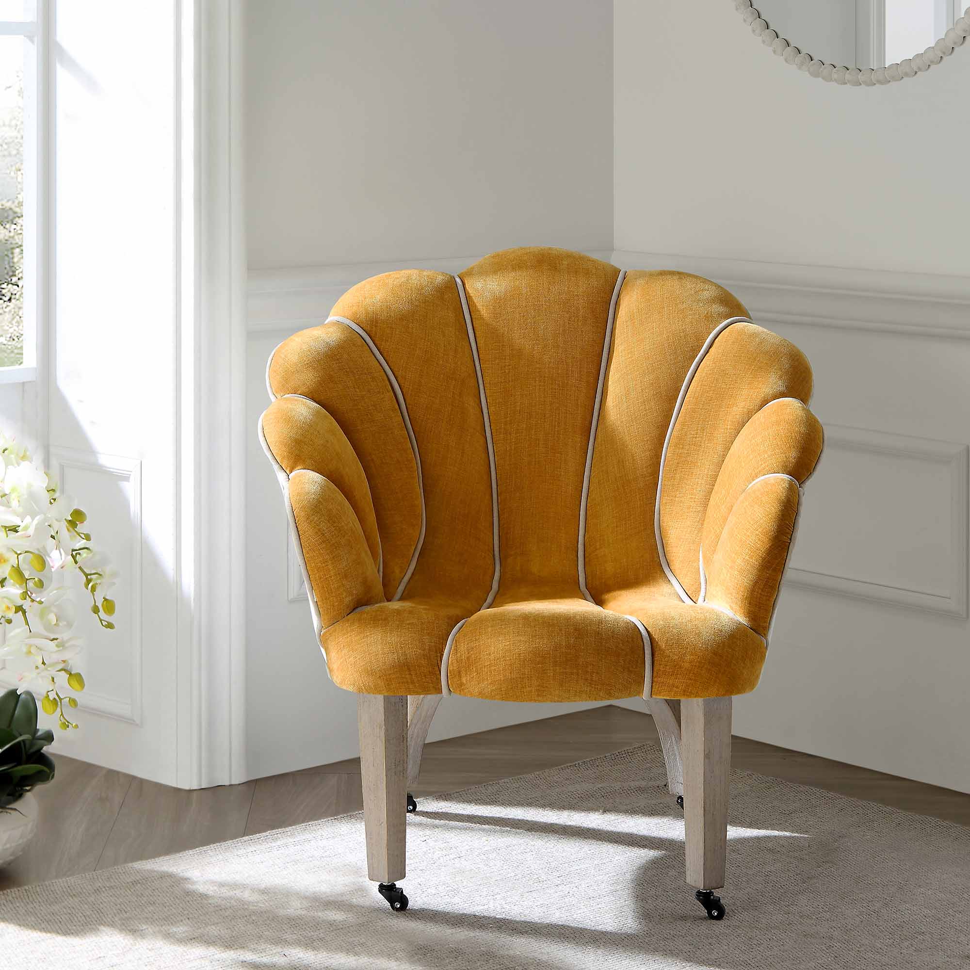 Barnard Scalloped Clam Chair, Mustard Chenille | daals