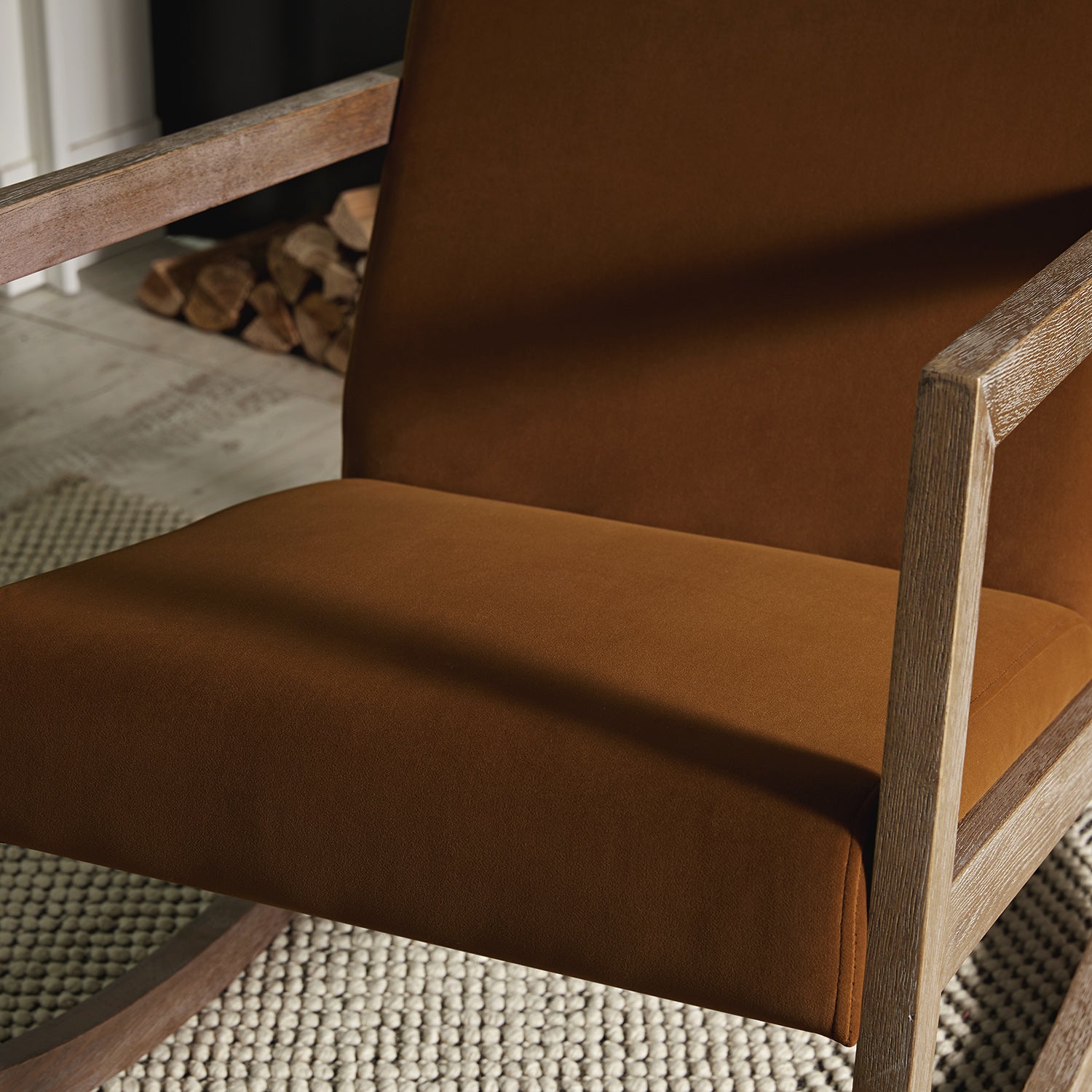 Fyne Cinnamon Velvet Rocking Weathered Oak Armchair