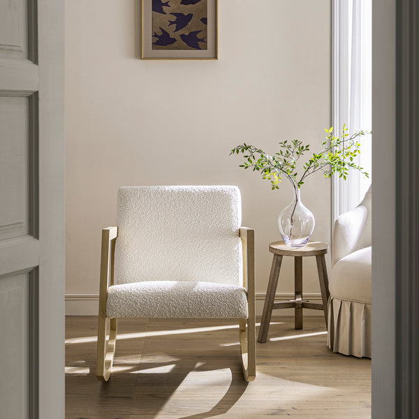 Fyne Ecru Boucle Rocking Natural Oak Armchair