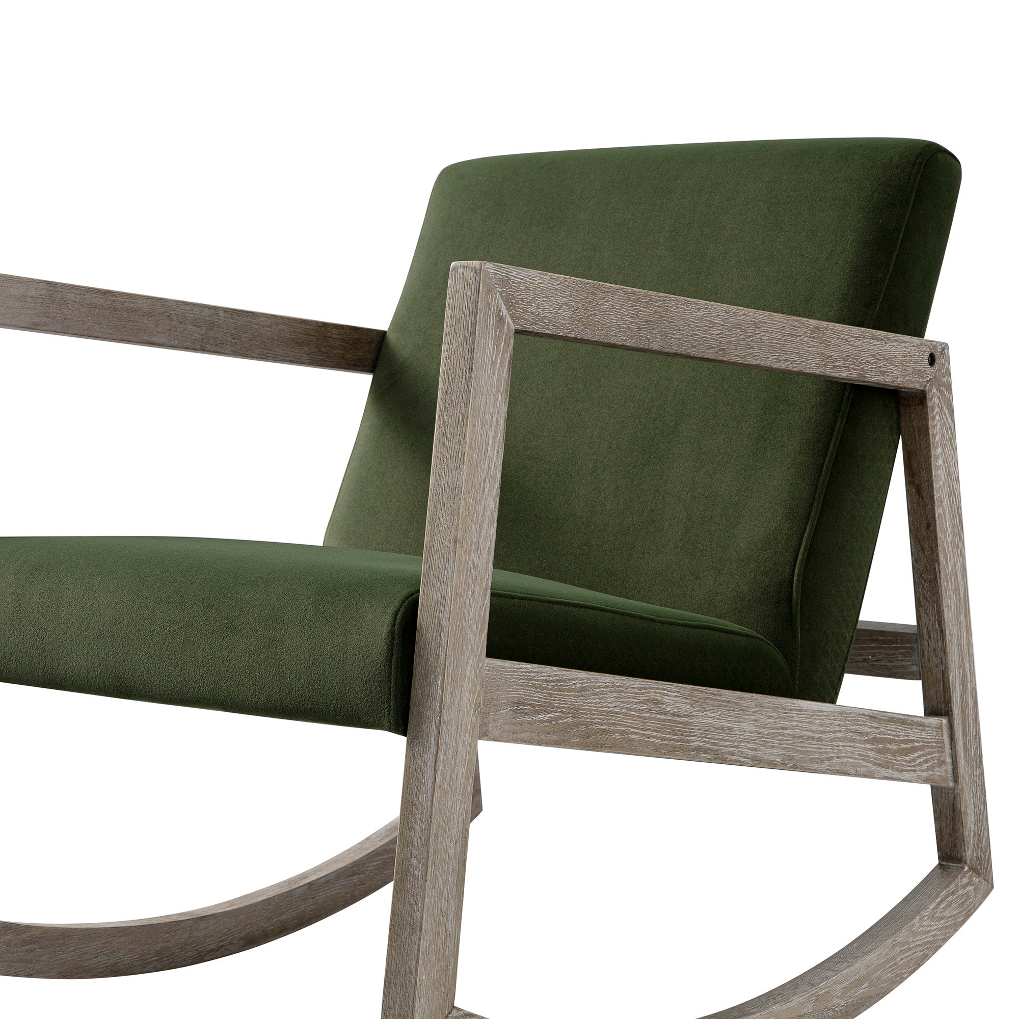 Fyne Moss Green Velvet Rocking Weathered Oak Armchair | daals