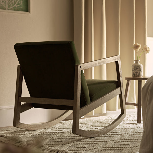 Fyne Moss Green Velvet Rocking Weathered Oak Armchair