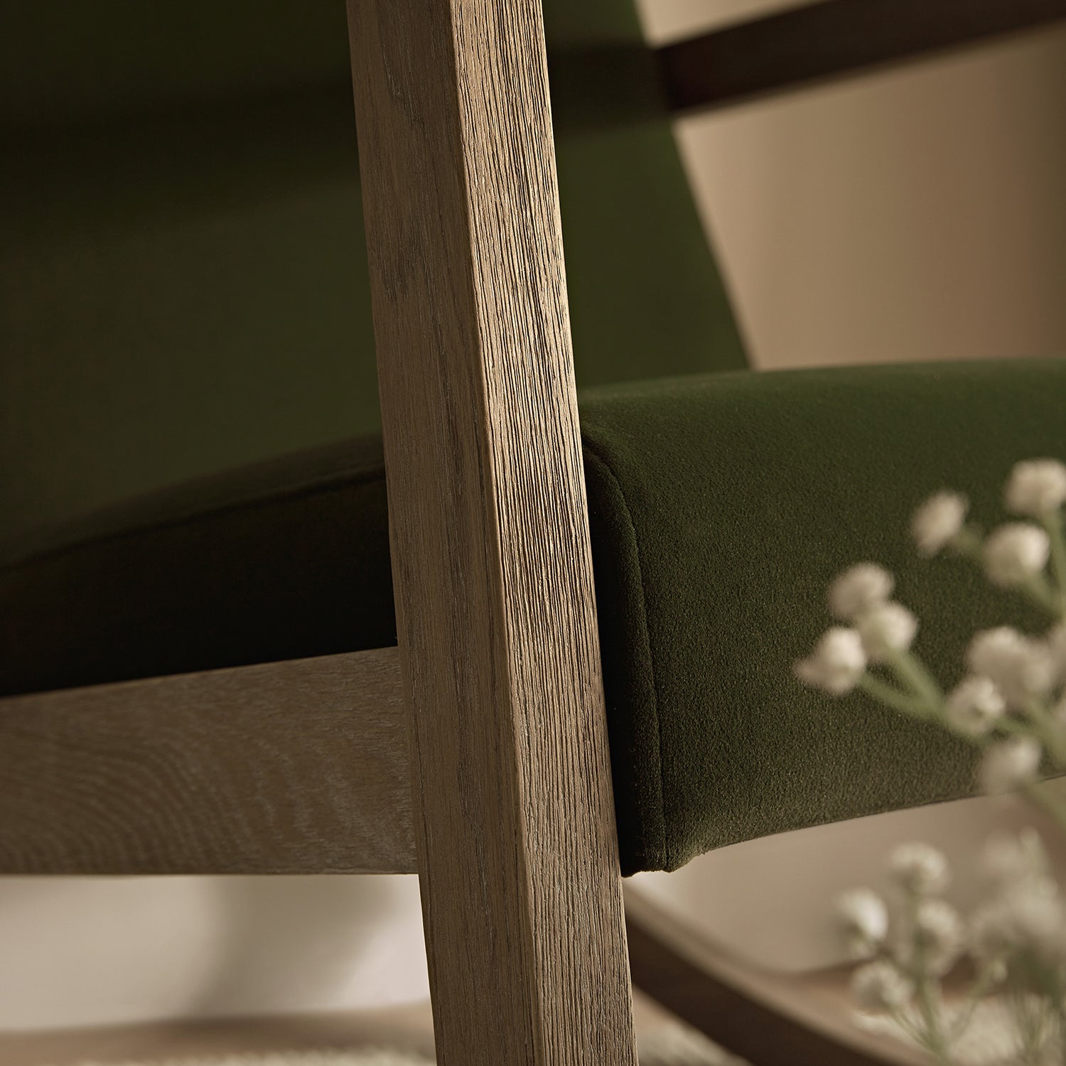 Fyne Moss Green Velvet Rocking Weathered Oak Armchair