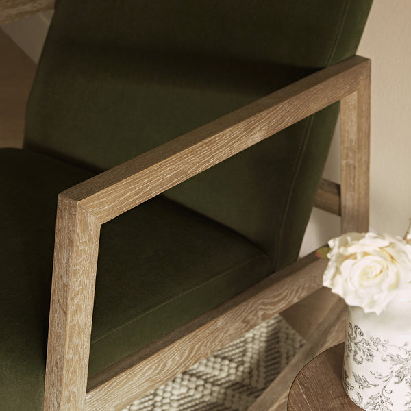 Fyne Moss Green Velvet Rocking Weathered Oak Armchair