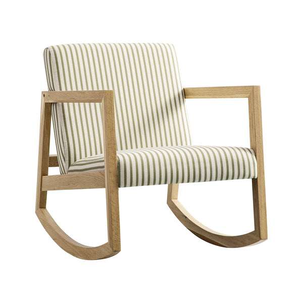 Fyne Sage Striped Linen Blend Natural Oak Rocking Armchair
