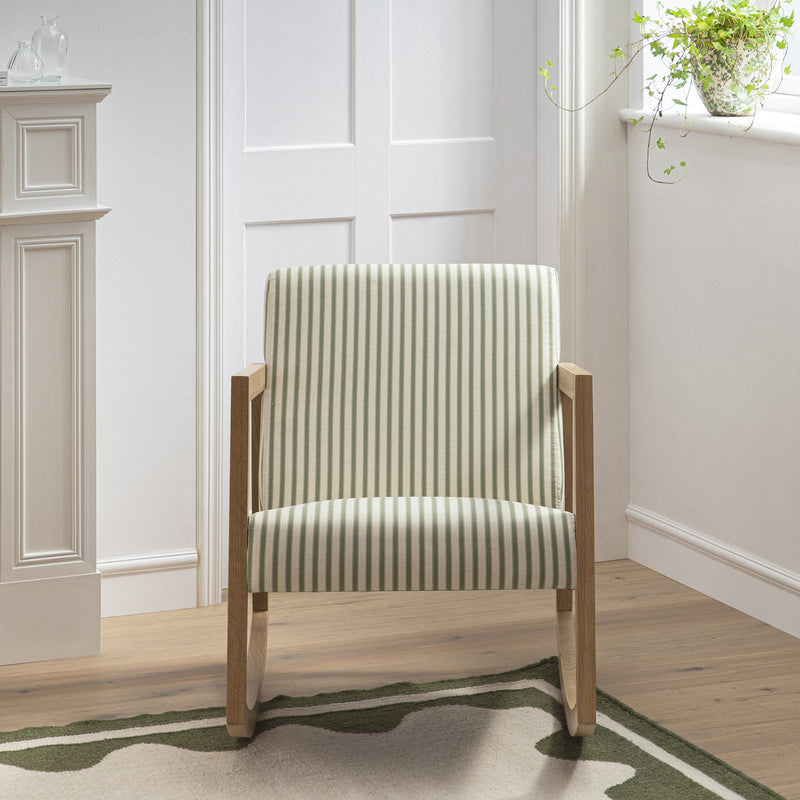 Fyne Sage Striped Linen Blend Natural Oak Rocking Armchair - daals