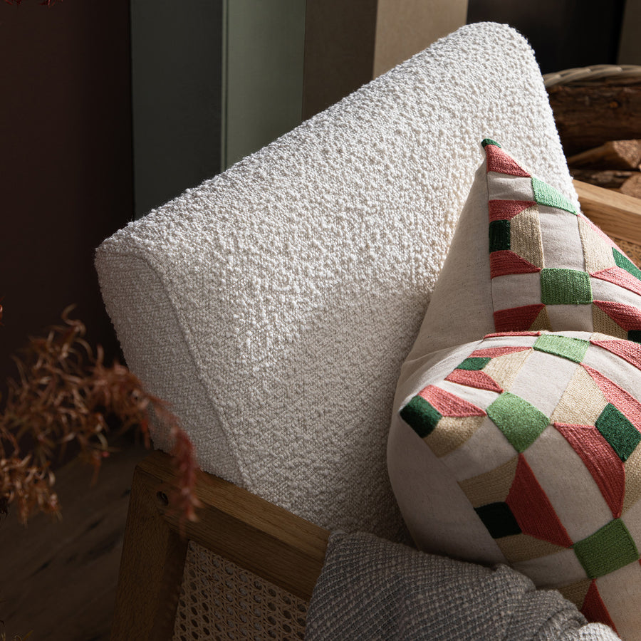 Fyne Ecru Boucle Rocking Natural Oak Armchair with Rattan Armrests