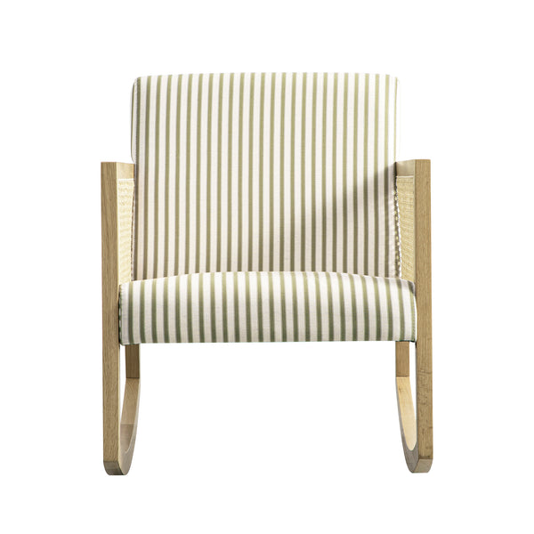 Fyne Sage Striped Linen Blend Natural Oak Armchair with Rattan Armrests